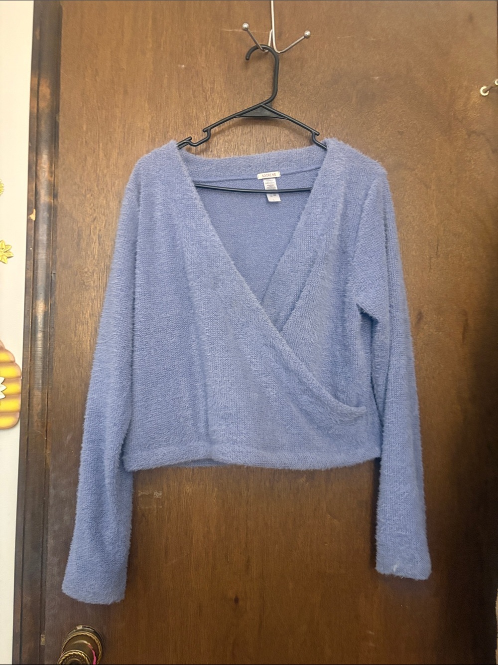 Adore Me Lavender Blue Faux-Fur Wrap V-Neck Sweater